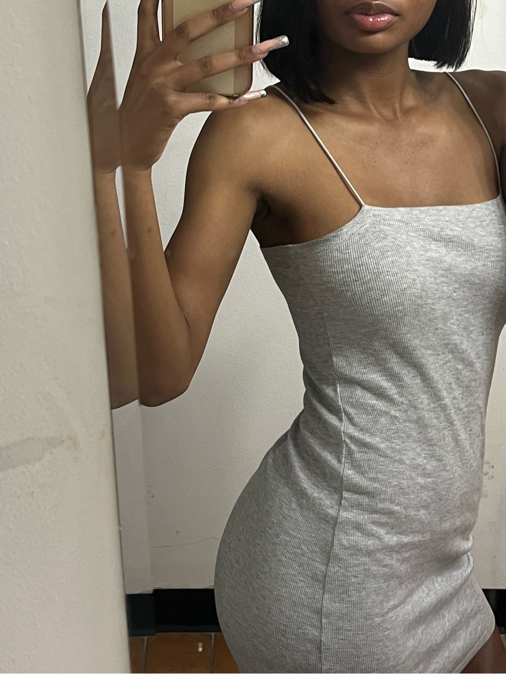 Ambiance Light Gray Ribbed Spaghetti Strap Mini Summer Dress Super Cute!
